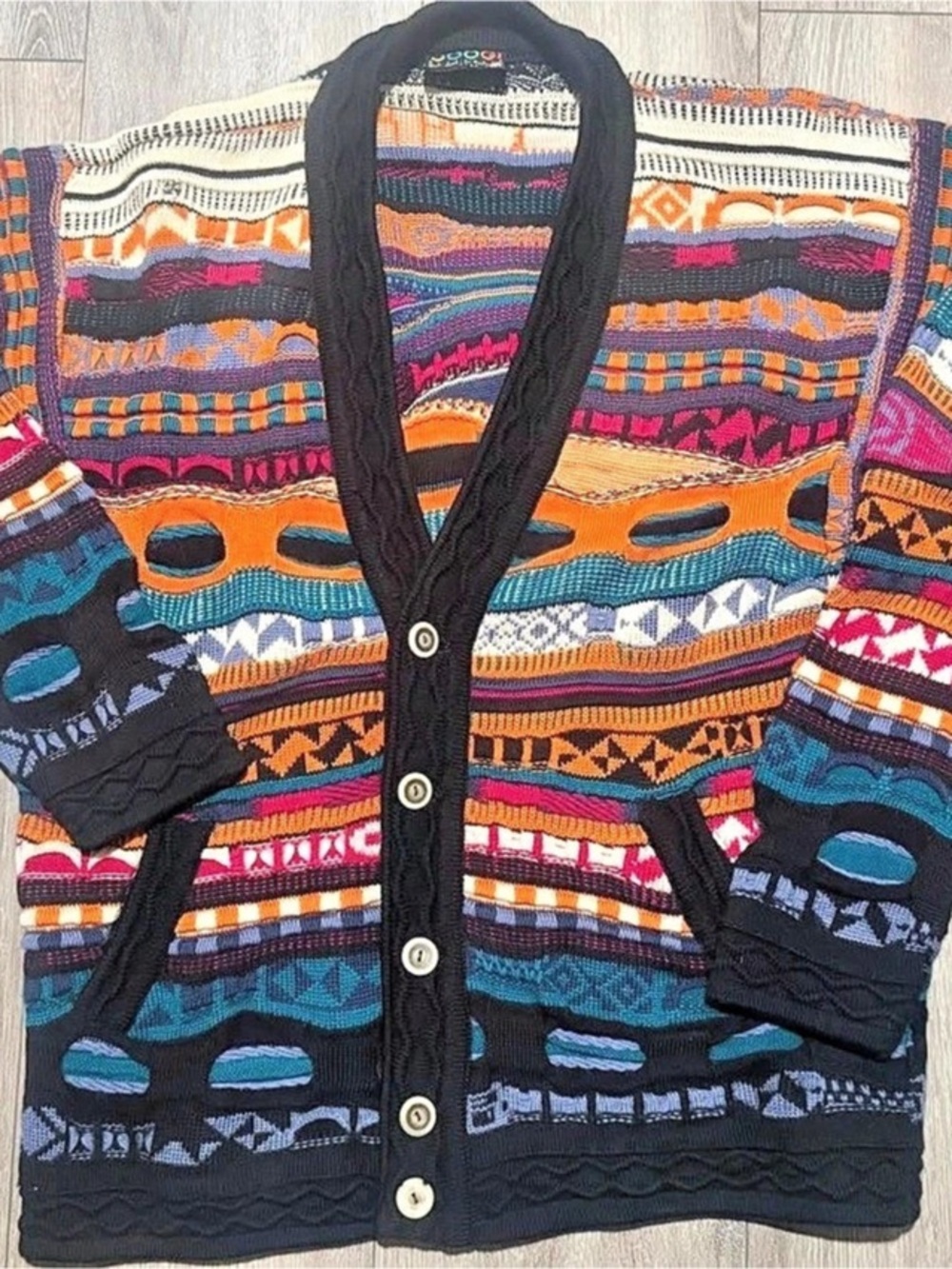 COOGI Multicolor & Black Geometric Cardigan